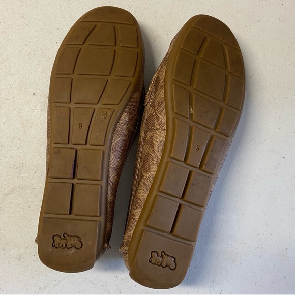 COACH Marley Driver Brown Gold Signature Logo/Leather/Tan 9 US Woman’s Loafer - Picture 4 of 12